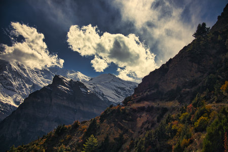 Annapurna snowcapped peak in the Himalaya mountains, Nepalの写真素材