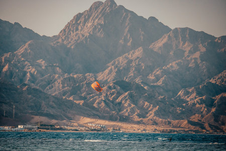 Kite surfing in Dahab Egypt. Exploring the blue water with mountains