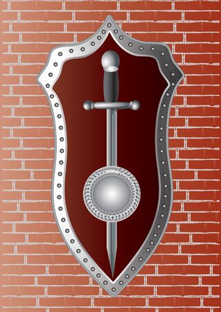 sword with a shield on the wallのイラスト素材