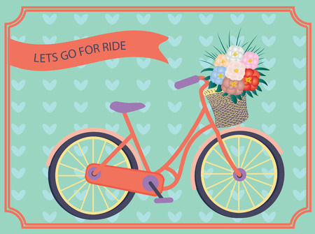 pink bicycle with basket and flowersのイラスト素材