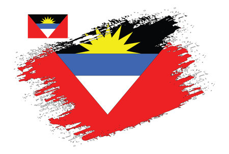 Flag of Antigua and Barbuda. Hand drawn style illustration with a brush stroke and the flag of Antigua and Barbuda.のイラスト素材