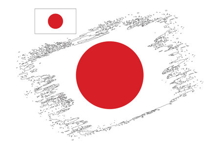 Flag of Japan with a lot of people around it. Vector illustration.のイラスト素材