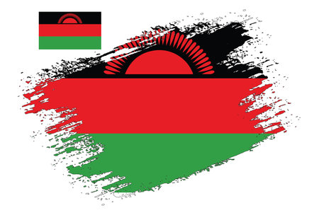 Flag of Malawi with brush strokes. Hand drawn style illustration. Vector image.のイラスト素材