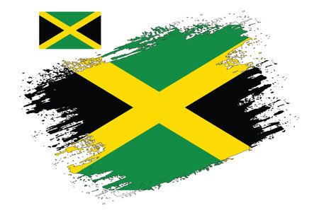 Jamaica flag with grunge brush stroke, vector image.のイラスト素材