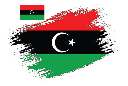 Flag of Libya. Hand drawn style illustration with a brush stroke and the flag of Libya. Vector image.のイラスト素材