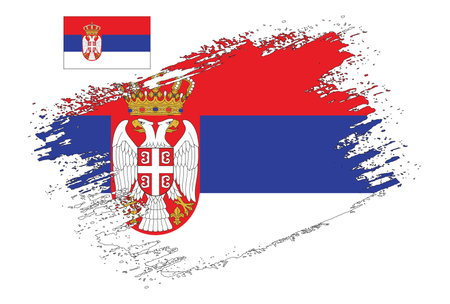 Flag of Serbia in grunge style with brush strokes. Vector illustration.のイラスト素材