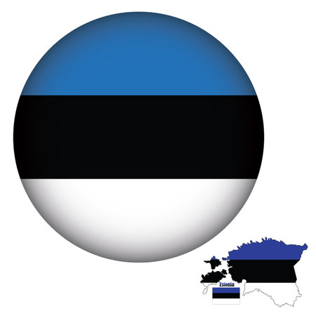Estonia flag button with map and flag. Vector illustration.のイラスト素材