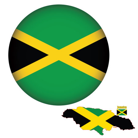 Jamaica flag in the shape of a circle. Round National Flag of Jamaicaのイラスト素材