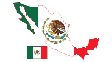 Mexico map and flag on a white background. Vector illustration of the Mexican flag.のイラスト素材