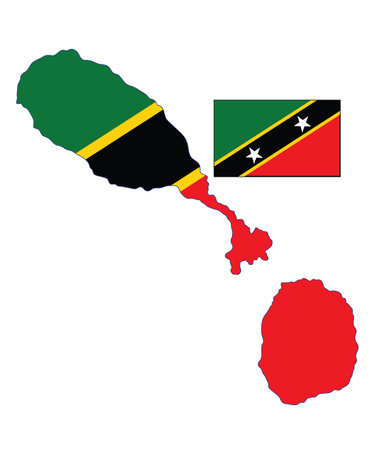 Map and flag of Saint Kitts and Nevis on a white backgroundのイラスト素材
