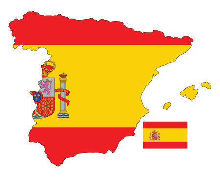 Spain map with national flag on a white background.