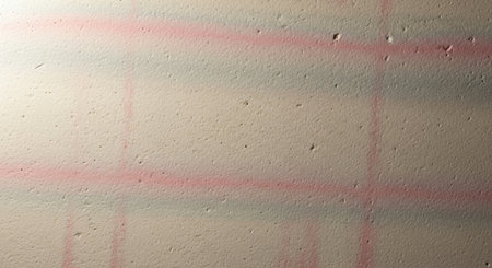 A detailed view of a light-colored, textured material marked with two horizontal, faded pink lines.の素材