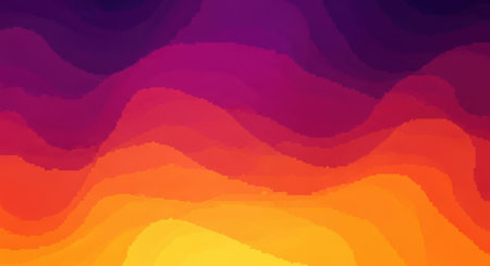 A vibrant abstract background featuring smooth, flowing waves of color transitioning from deep purple to bright yellow.の素材