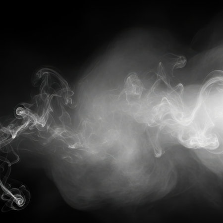 Ethereal white smoke drifts and curls in the darkness, creating a dramatic and atmospheric visual effect.の素材