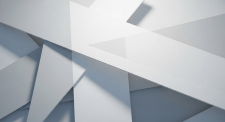 A minimalist abstract background featuring overlapping and intersecting planes in shades of white and gray, creating a sense of depth and form.の素材
