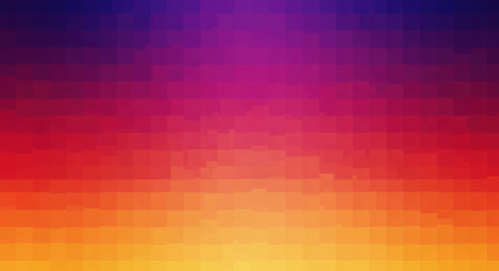 A vibrant, pixelated abstract background featuring a smooth gradient from deep purple to bright yellow, reminiscent of a sunset.の素材