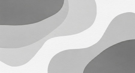A minimalist abstract design featuring flowing organic shapes in various shades of gray and white, creating a sense of depth and movement.の素材