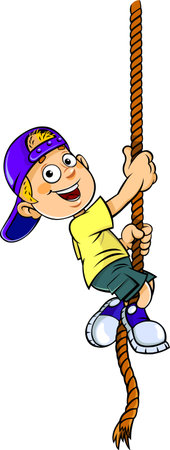 Cartoon boy on a rope. Color vector illustration of a cartoon swinging on a rope.のイラスト素材