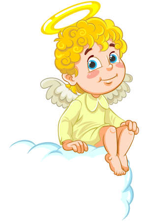 Angel baby sitting. Color vector illustration of a cartoon Angel Baby sitting on cloud.のイラスト素材