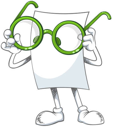 Blank paper character with green glasses. Color vector illustration of Blank paper cartoon character with big green glasses.のイラスト素材