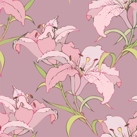Seamless background from a flowers ornament, fashionable modern wallpaper or textile. Lilies.のイラスト素材