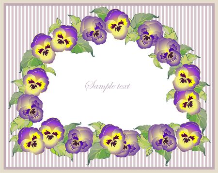 Beautiful decorative framework with flowers. Greeting card with pansies.のイラスト素材