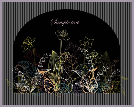 Greeting card with pansies, lily of the valley, tulips,daffodil.のイラスト素材