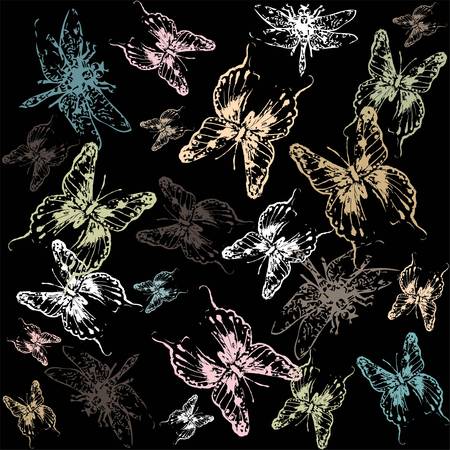 Seamless background with the image of a dragonflies and butterflies.のイラスト素材