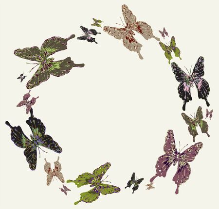 Beautiful decorative framework with butterflies. Greeting card with butterflies.のイラスト素材