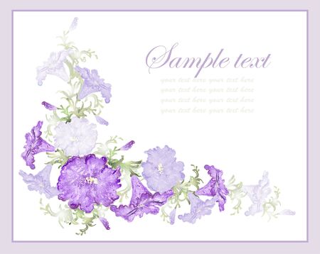 Greeting card with petunia . Beautiful decorative framework with flowers.のイラスト素材