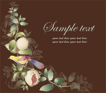 Greeting card with birds and garnet tree.のイラスト素材