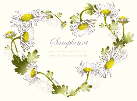 Decorative heart. Hand drawn valentines day greeting card. Illustration camomile.  のイラスト素材