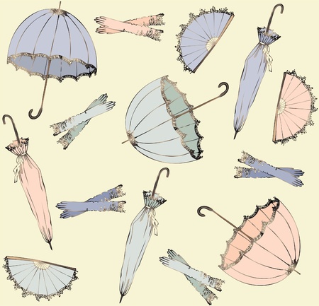 Illustration of vintage umbrella. Seamless background fashionable modern wallpaper or textile.のイラスト素材