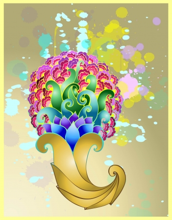 Golden horn of plenty with floral patterns.のイラスト素材
