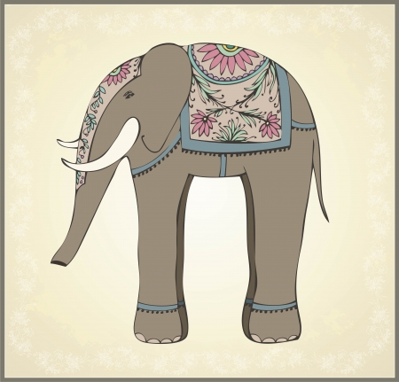 Greeting card with the Indian elephant.Illustration Indian elephant. Animal - elephant, vector.のイラスト素材