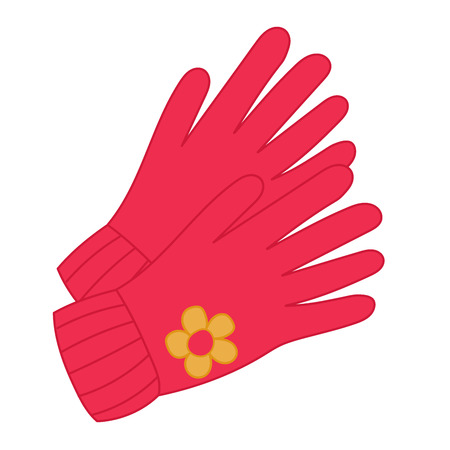 Autumn red knitted women's or children's gloves with flowerのイラスト素材