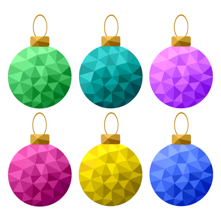 Vector set of colorful Christmas balls in Low Poly styleのイラスト素材