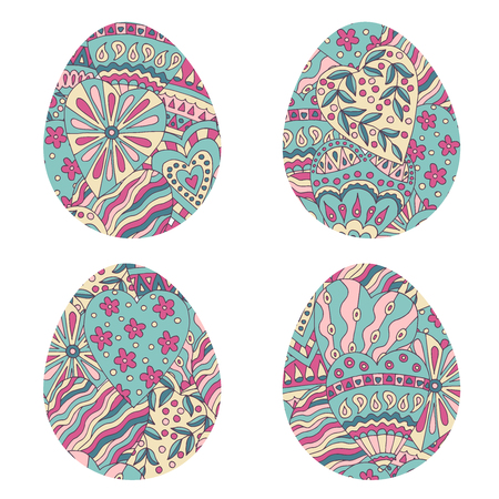 Set of vector Easter eggs with beautiful abstract hearts patternのイラスト素材