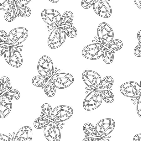 Vector seamless pattern of abstract butterflies, coloring page for children and adultsのイラスト素材