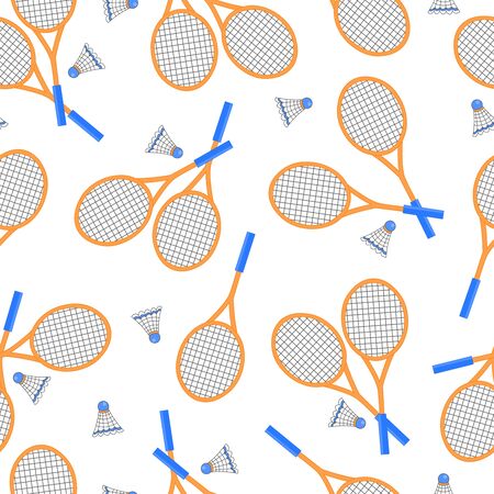 Vector seamless pattern with badminton rackets and shuttlecocks on a white backgroundのイラスト素材