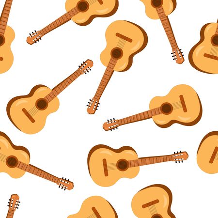 Vector seamless pattern with a musical instrument guitar on a white background, for packaging design, covers, wallpaper, print on textilesのイラスト素材