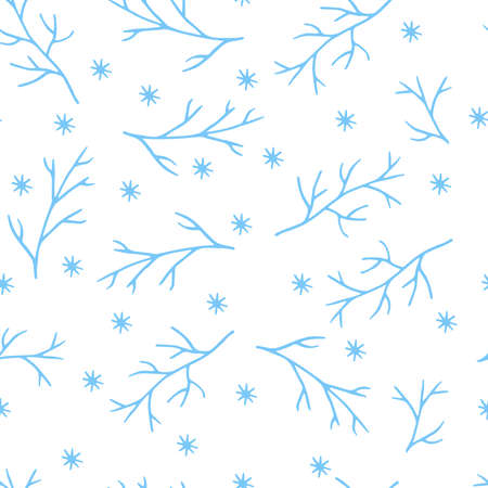 Vector seamless pattern with hand-drawn winter branches and snowflakesのイラスト素材