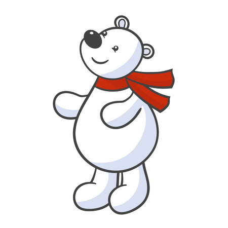 Vector cute cartoon toy white polar bear in red scarfのイラスト素材