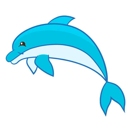 Cute cartoon blue dolphin, isolate on a white background. Vector illustrationのイラスト素材