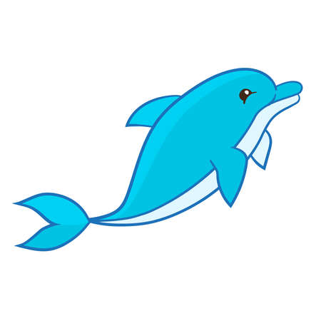 Cute cartoon blue dolphin, isolate on a white background. Vector illustrationのイラスト素材