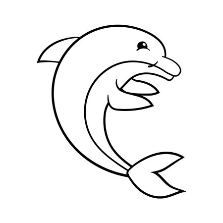 Cute cartoon dolphin, coloring page. Vector illustrationのイラスト素材