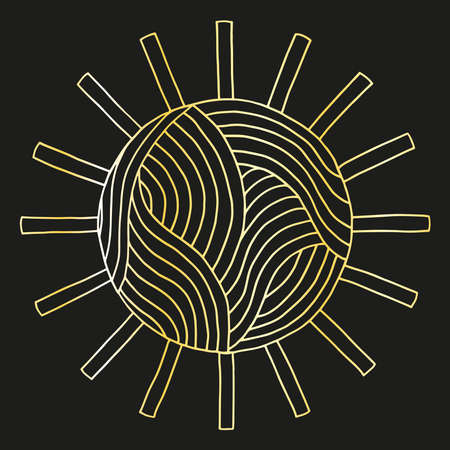 Vector abstract pattern, hand-drawn mandala, gold on blackのイラスト素材