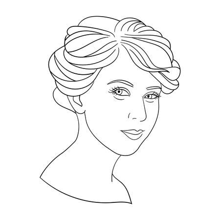 Vector portrait of a smiling beautiful young woman, coloring pageのイラスト素材