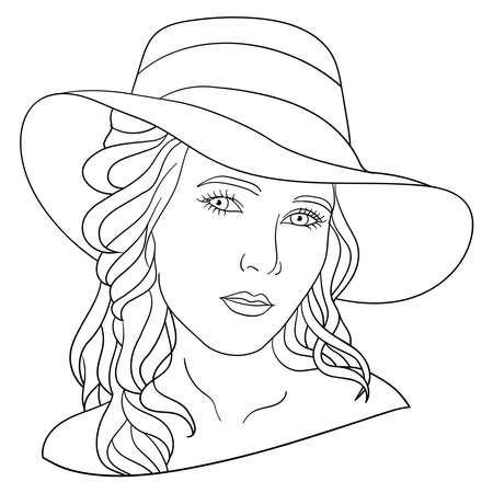 Vector portrait of a smiling beautiful young woman, coloring pageのイラスト素材
