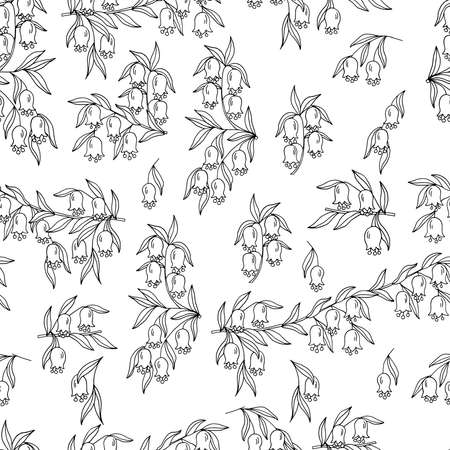 Vector seamless pattern with hand-drawn flowering branches, coloring page for children and adultsのイラスト素材